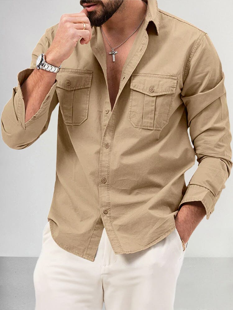 Camisa casual lisa con doble bolsillo