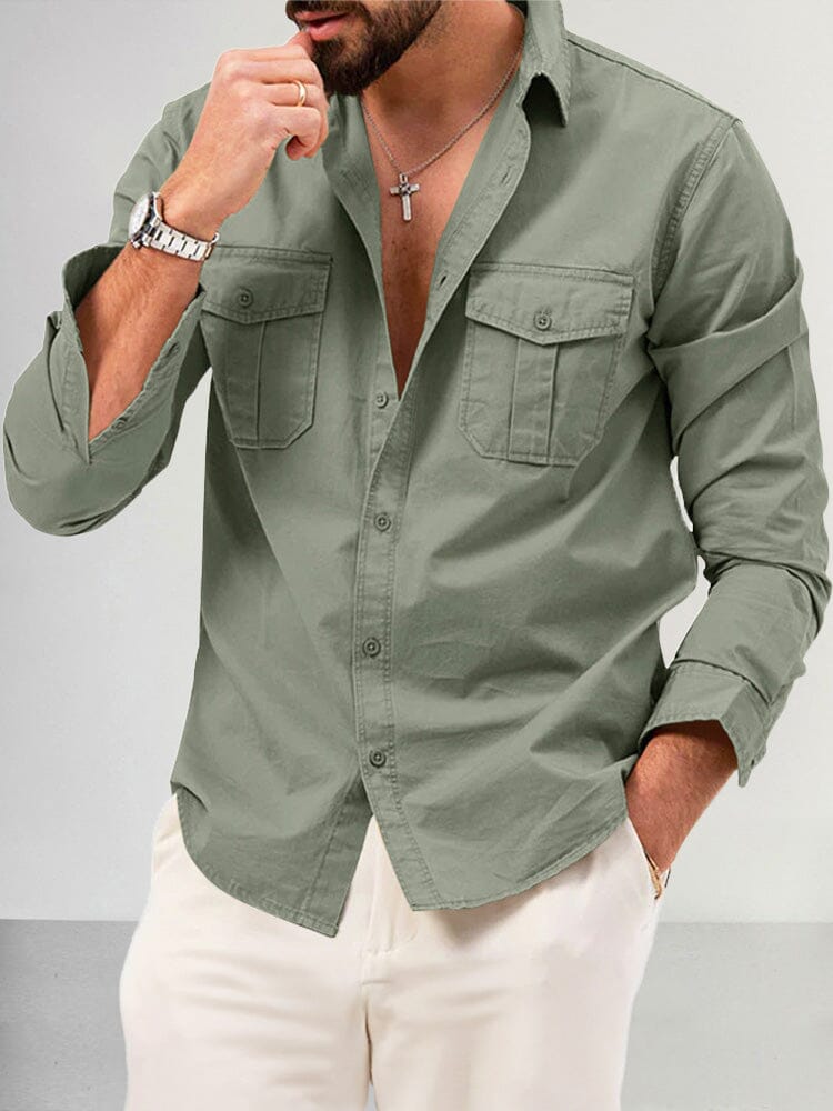 Camisa casual lisa con doble bolsillo