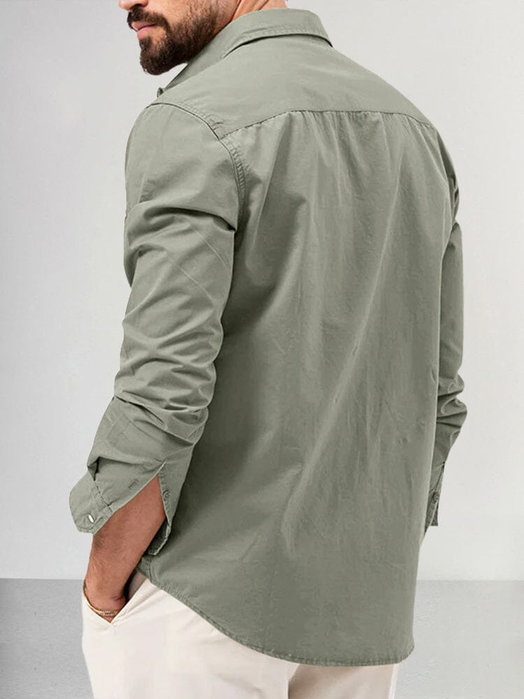 Camisa casual lisa con doble bolsillo