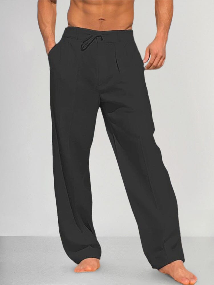 Pantalón recto de algodón y lino