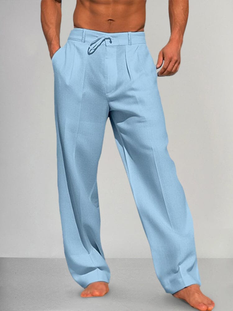 Pantalón recto de algodón y lino