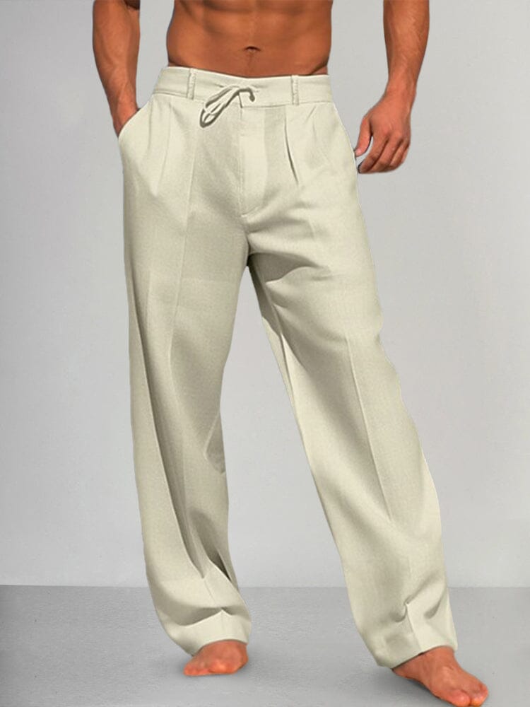 Pantalón recto de algodón y lino