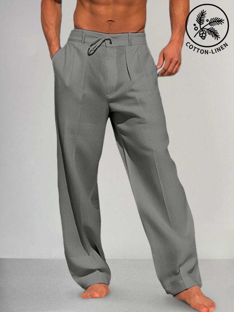 Pantalón recto de algodón y lino