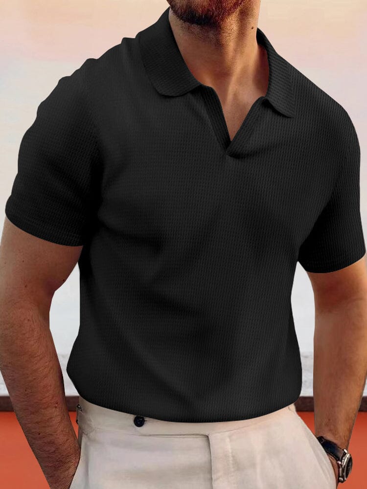 Camisa waffle sencilla y transpirable con solapa