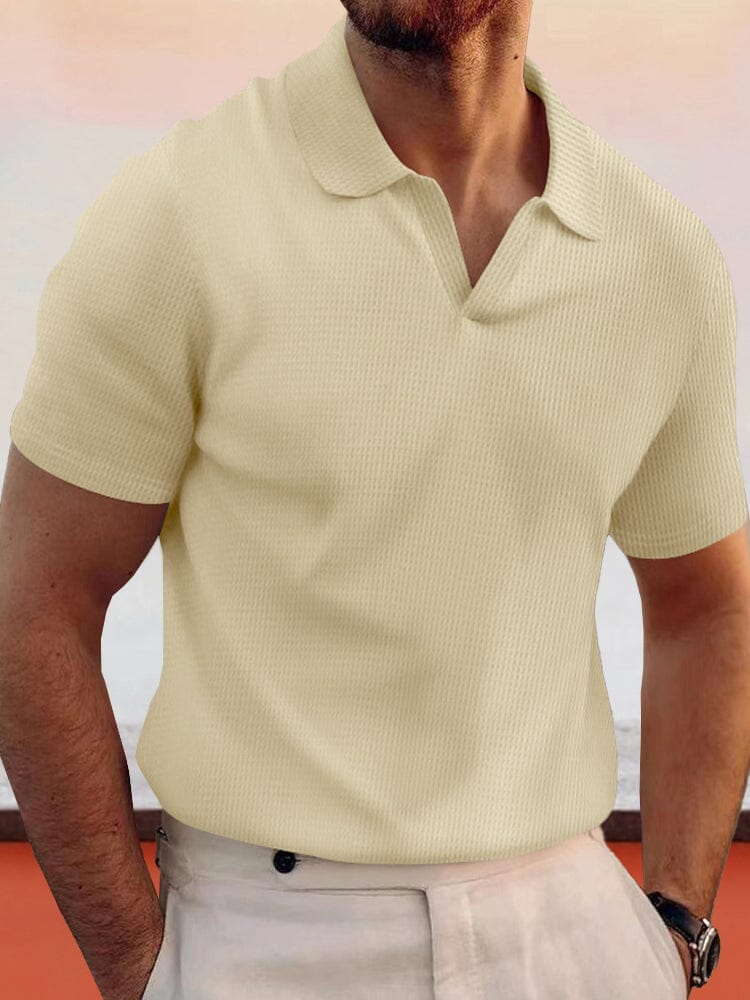 Camisa waffle sencilla y transpirable con solapa