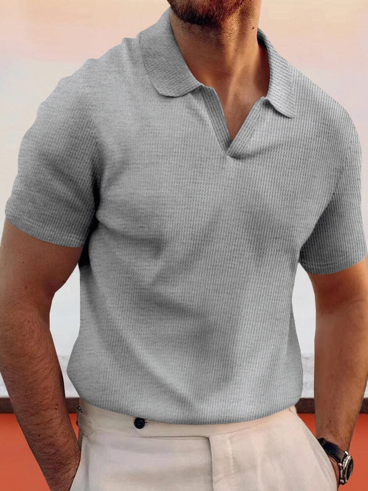 Camisa waffle sencilla y transpirable con solapa