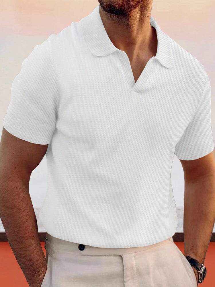 Camisa waffle sencilla y transpirable con solapa
