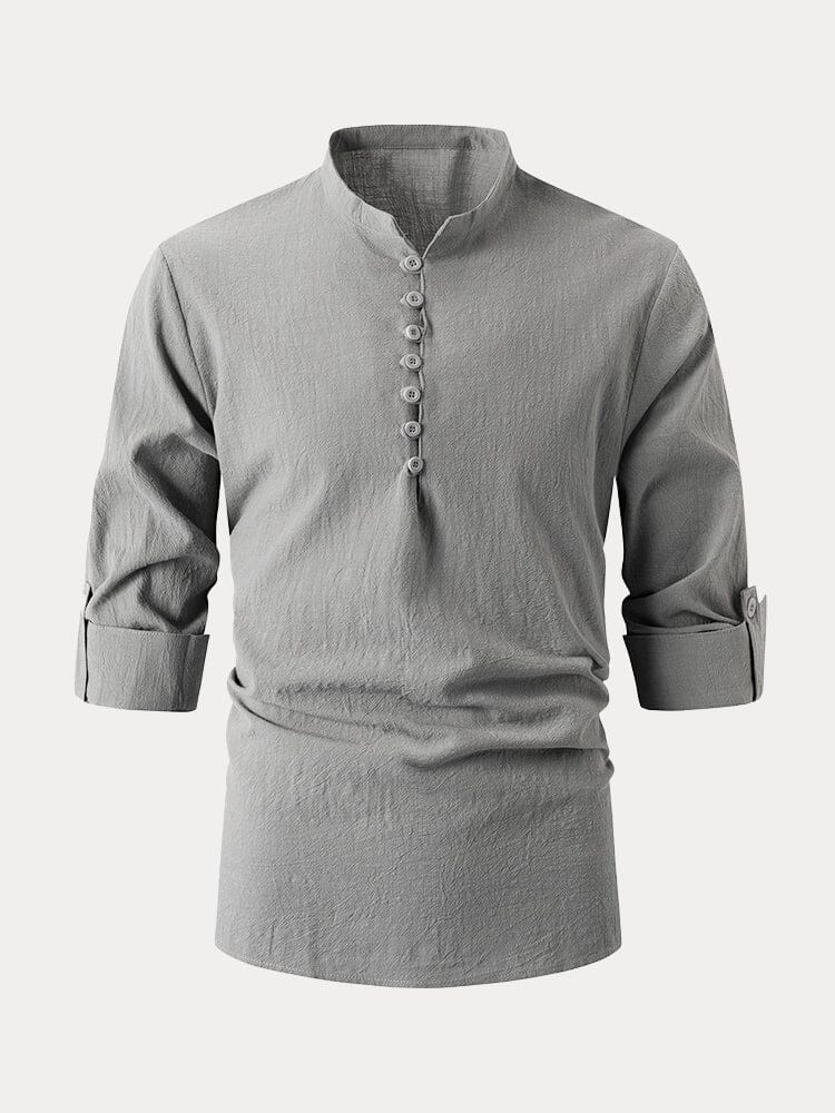 Camisa casual de algodón y lino con cierre de medio botón
