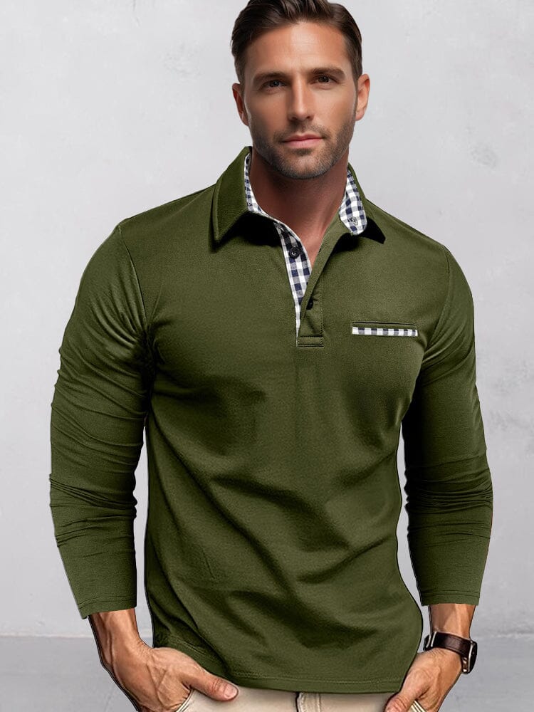Camisa clásica de corte regular con cuello a cuadros de contraste
