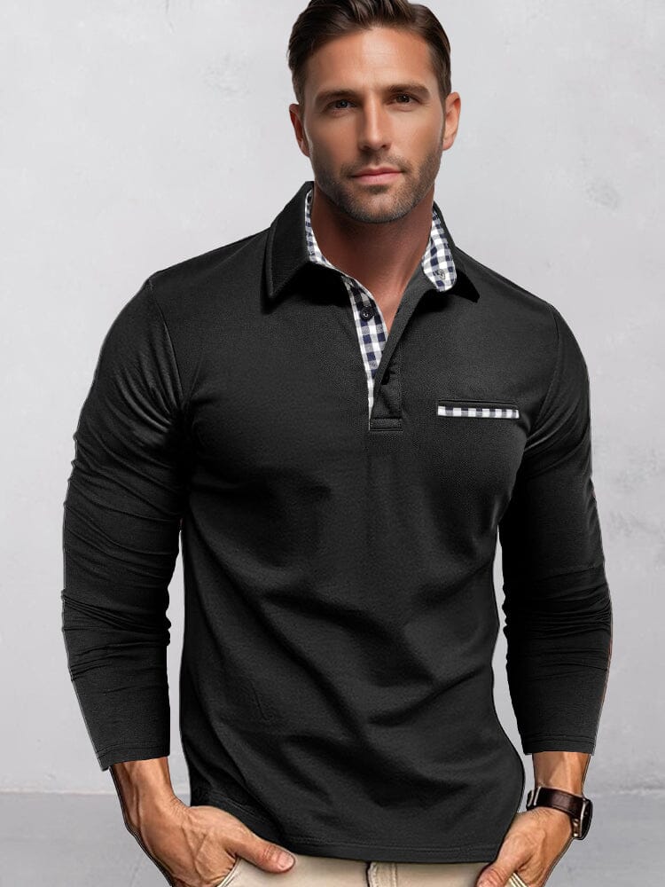 Camisa clásica de corte regular con cuello a cuadros de contraste