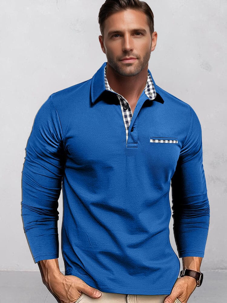 Camisa clásica de corte regular con cuello a cuadros de contraste