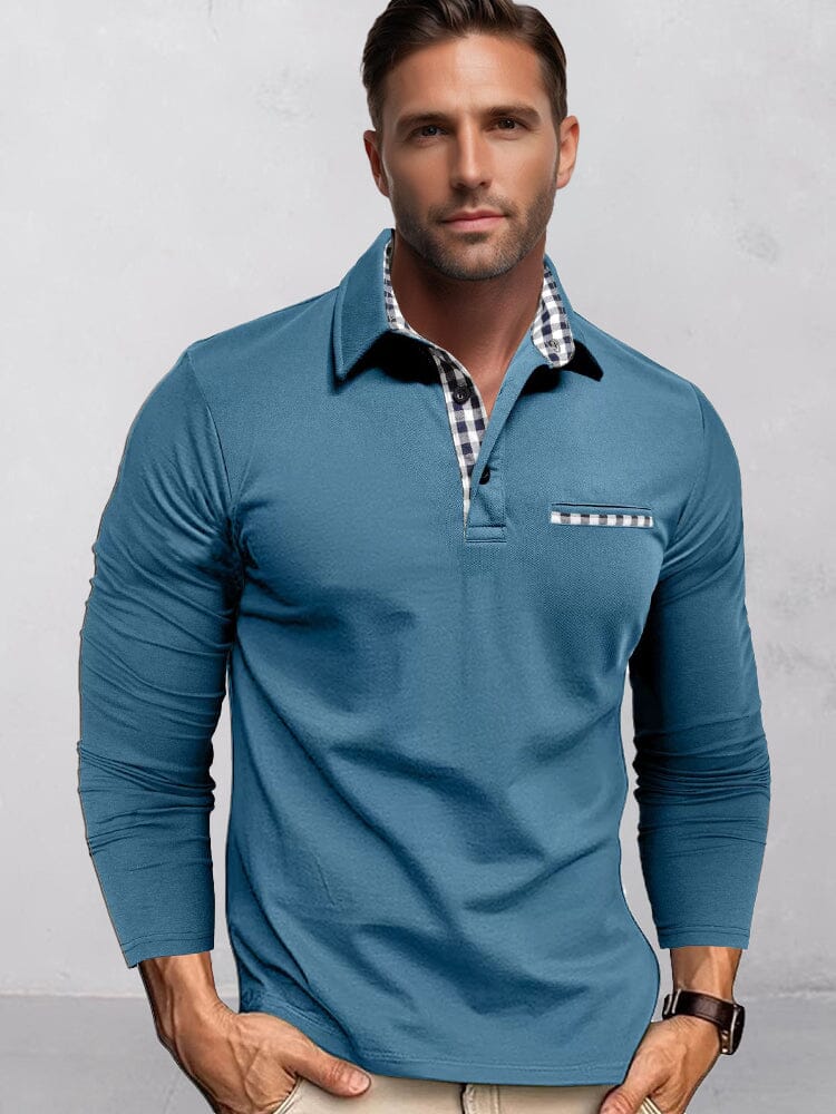 Camisa clásica de corte regular con cuello a cuadros de contraste