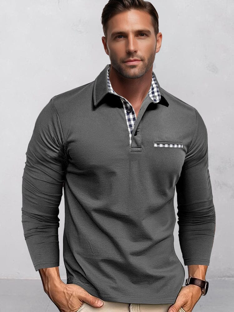 Camisa clásica de corte regular con cuello a cuadros de contraste