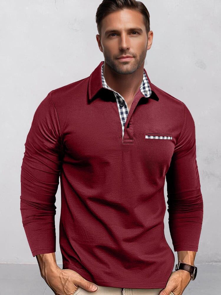 Camisa clásica de corte regular con cuello a cuadros de contraste
