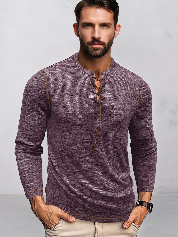 Camisa henley con canalé y cordón de contraste