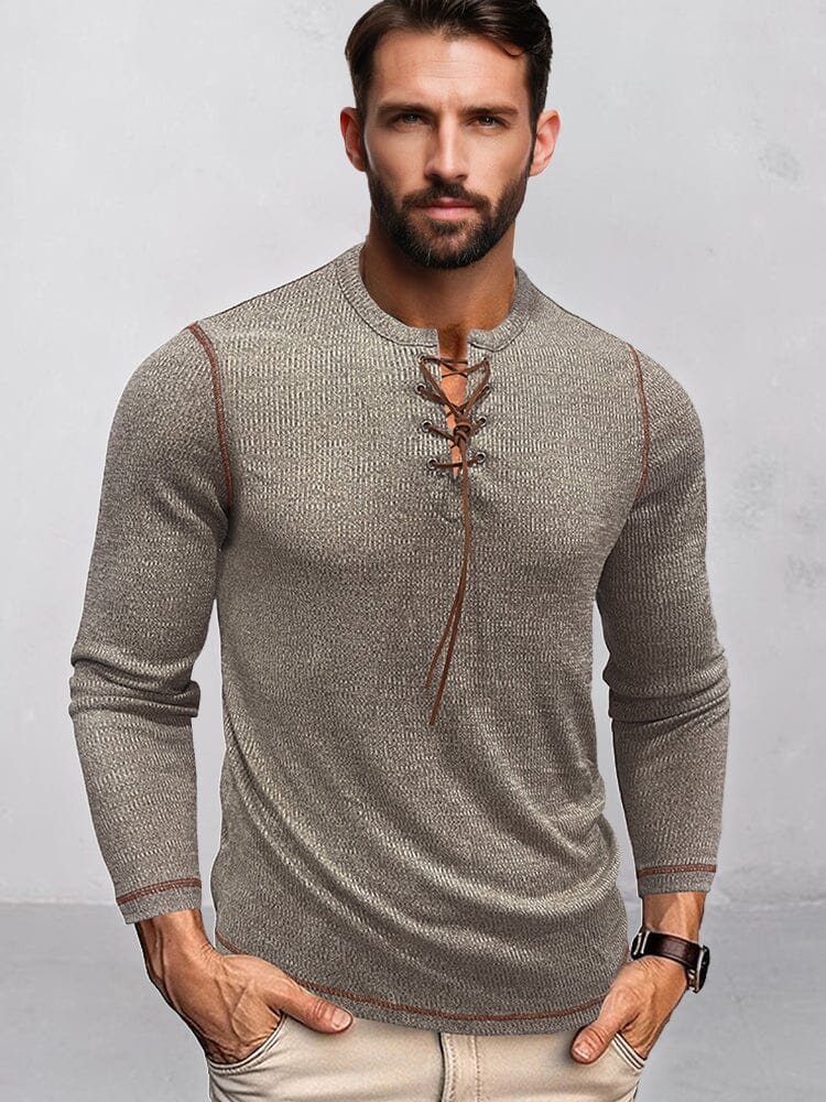 Camisa henley con canalé y cordón de contraste