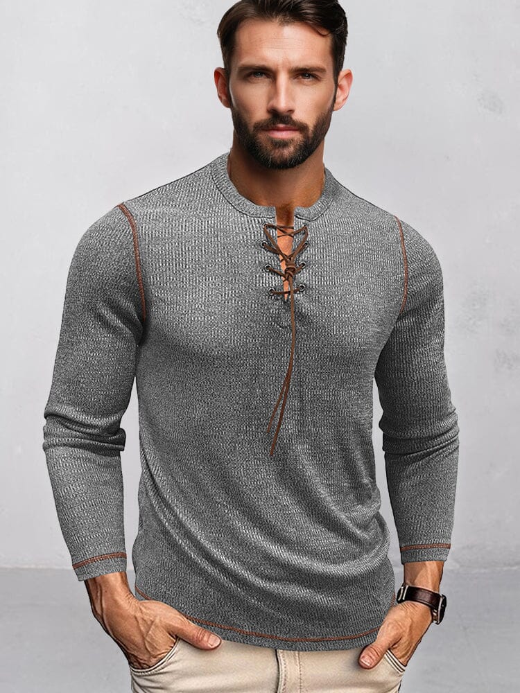 Camisa henley con canalé y cordón de contraste