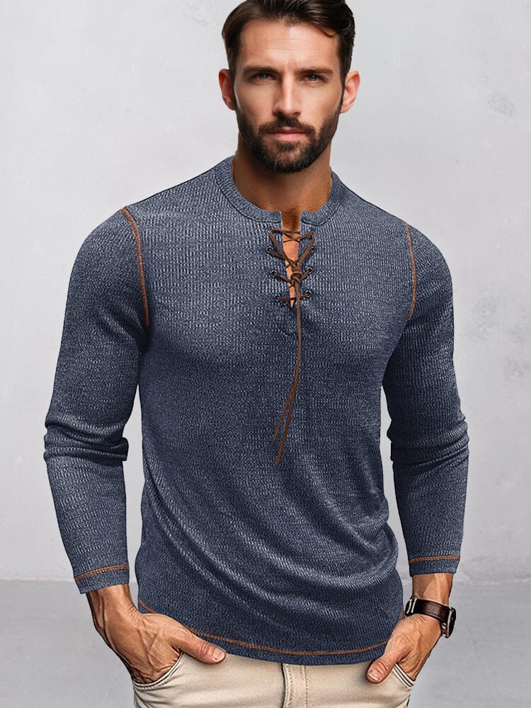 Camisa henley con canalé y cordón de contraste
