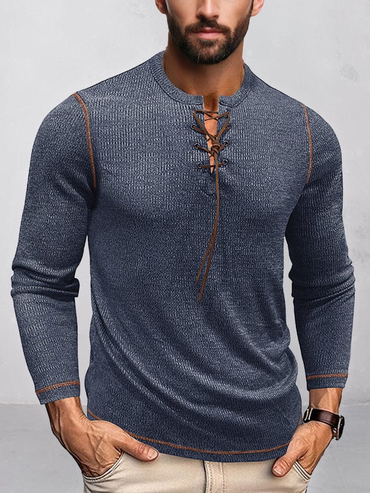 Camisa henley con canalé y cordón de contraste
