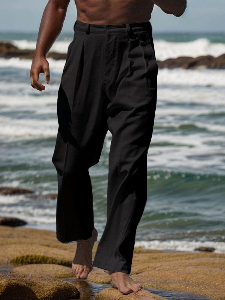 Pantalón recto minimalista de algodón y lino