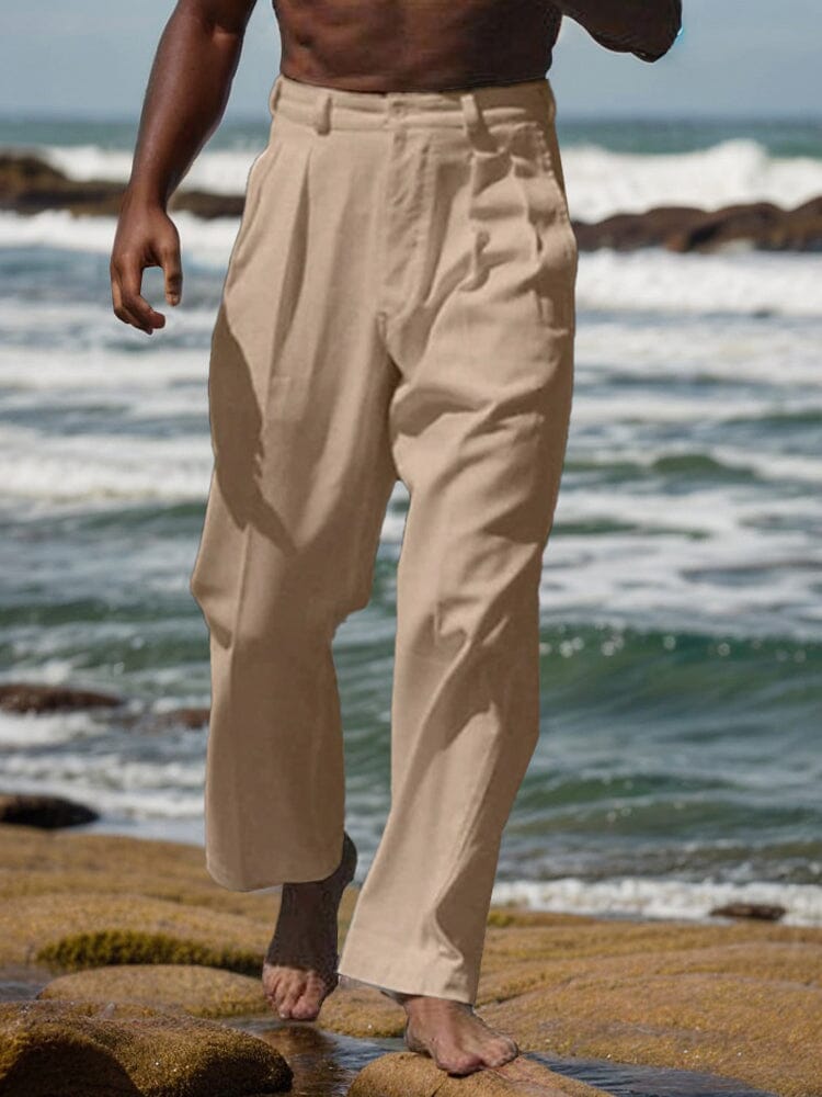 Pantalón recto minimalista de algodón y lino