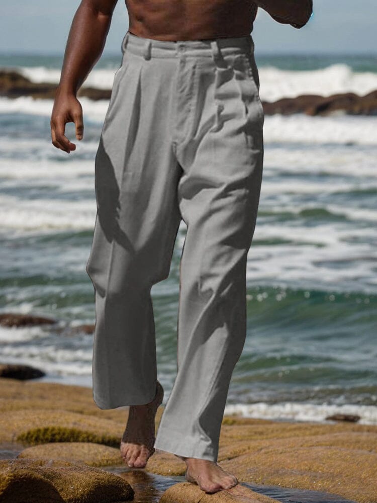 Pantalón recto minimalista de algodón y lino