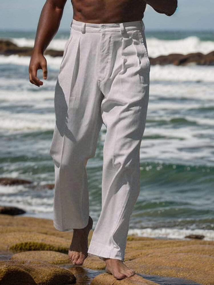 Pantalón recto minimalista de algodón y lino