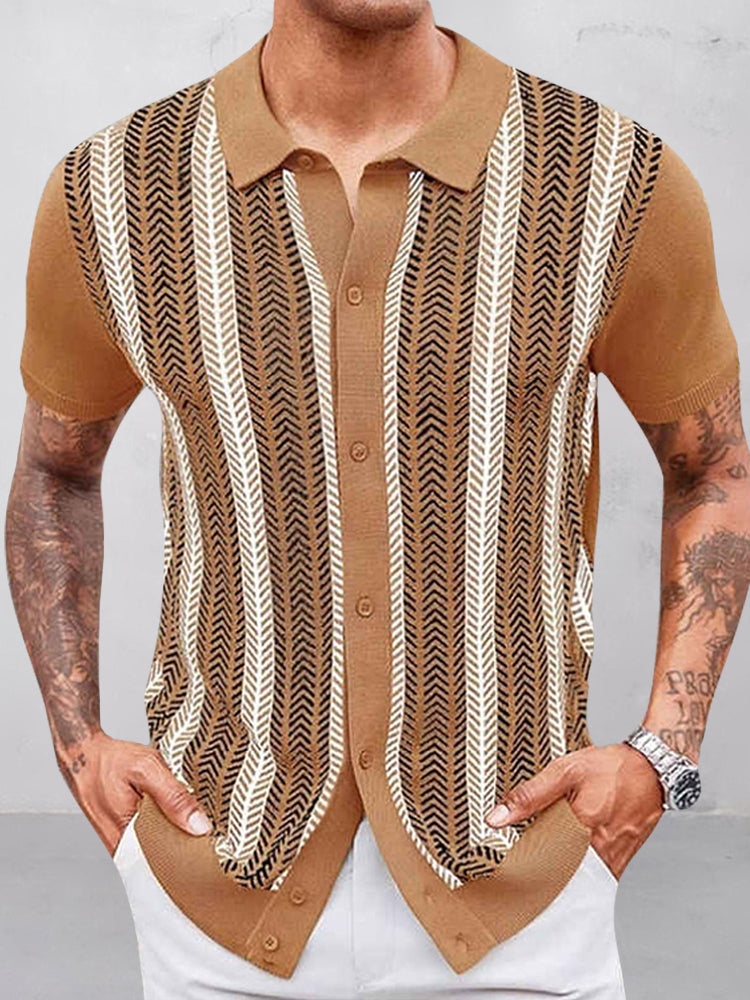 Camisa de punto jacquard casual de verano