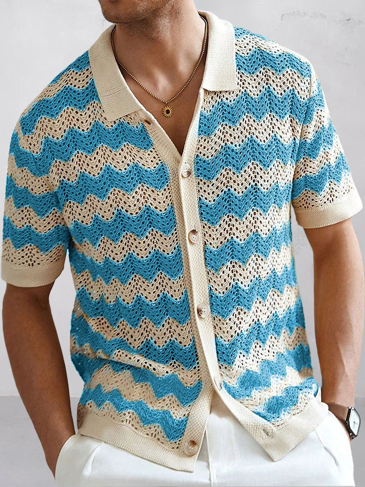 Camisa de punto con calado jacquard estilo ondas