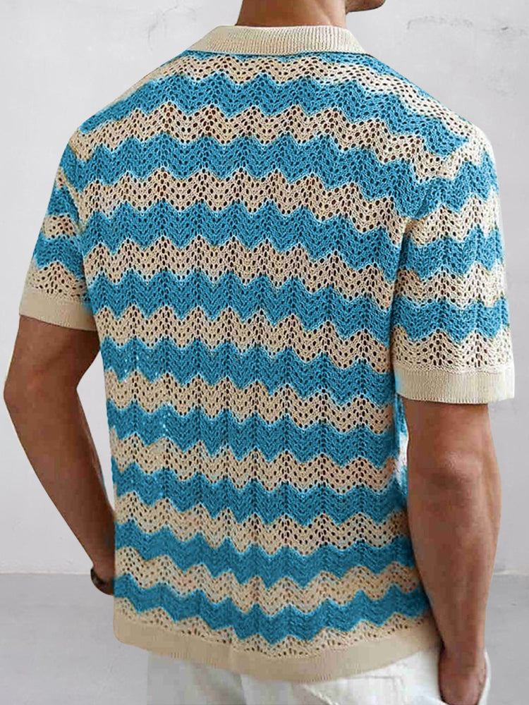 Camisa de punto con calado jacquard estilo ondas