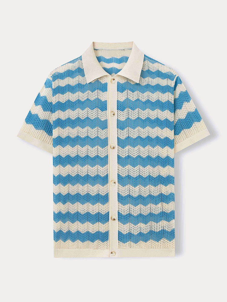 Camisa de punto con calado jacquard estilo ondas