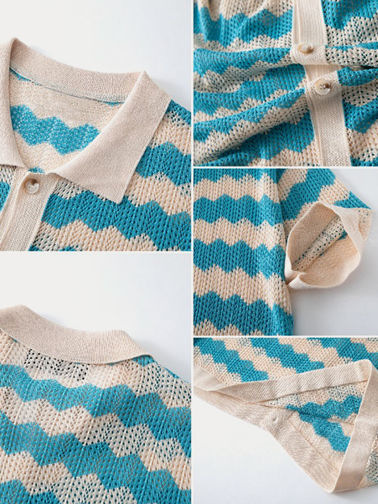 Camisa de punto con calado jacquard estilo ondas