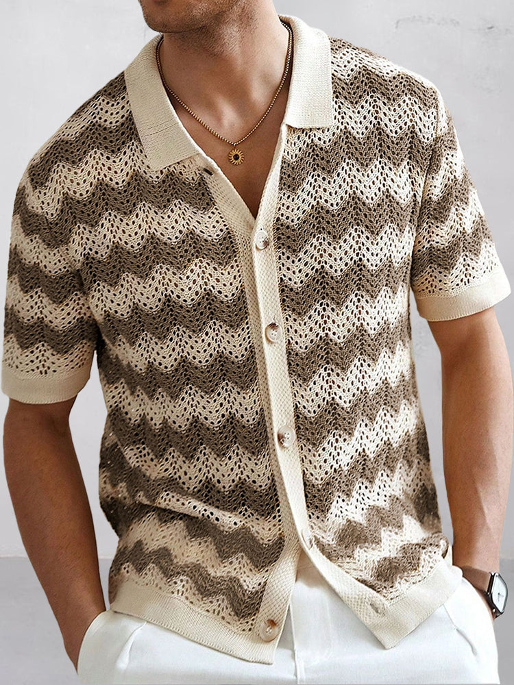Camisa de punto con calado jacquard estilo ondas