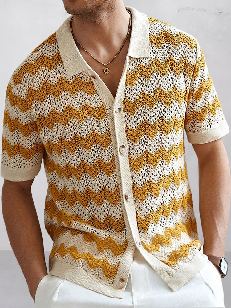 Camisa de punto con calado jacquard estilo ondas