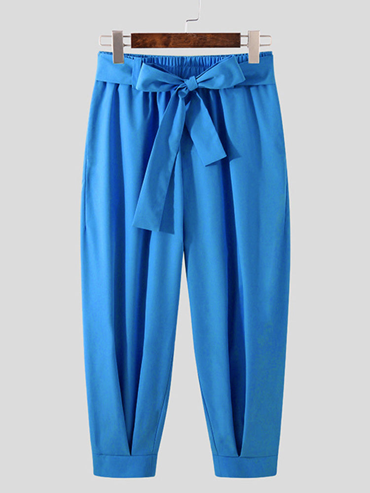 Pantalón harem cropped plisado con cinturón