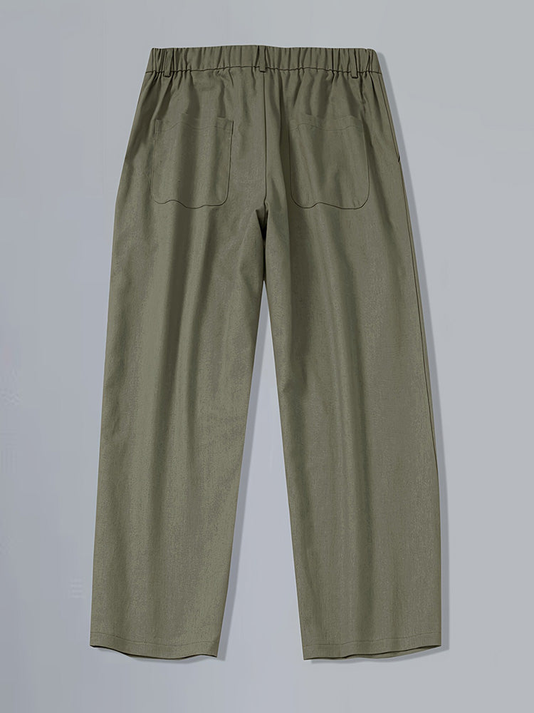 Pantalón ancho de lino lavado plisado