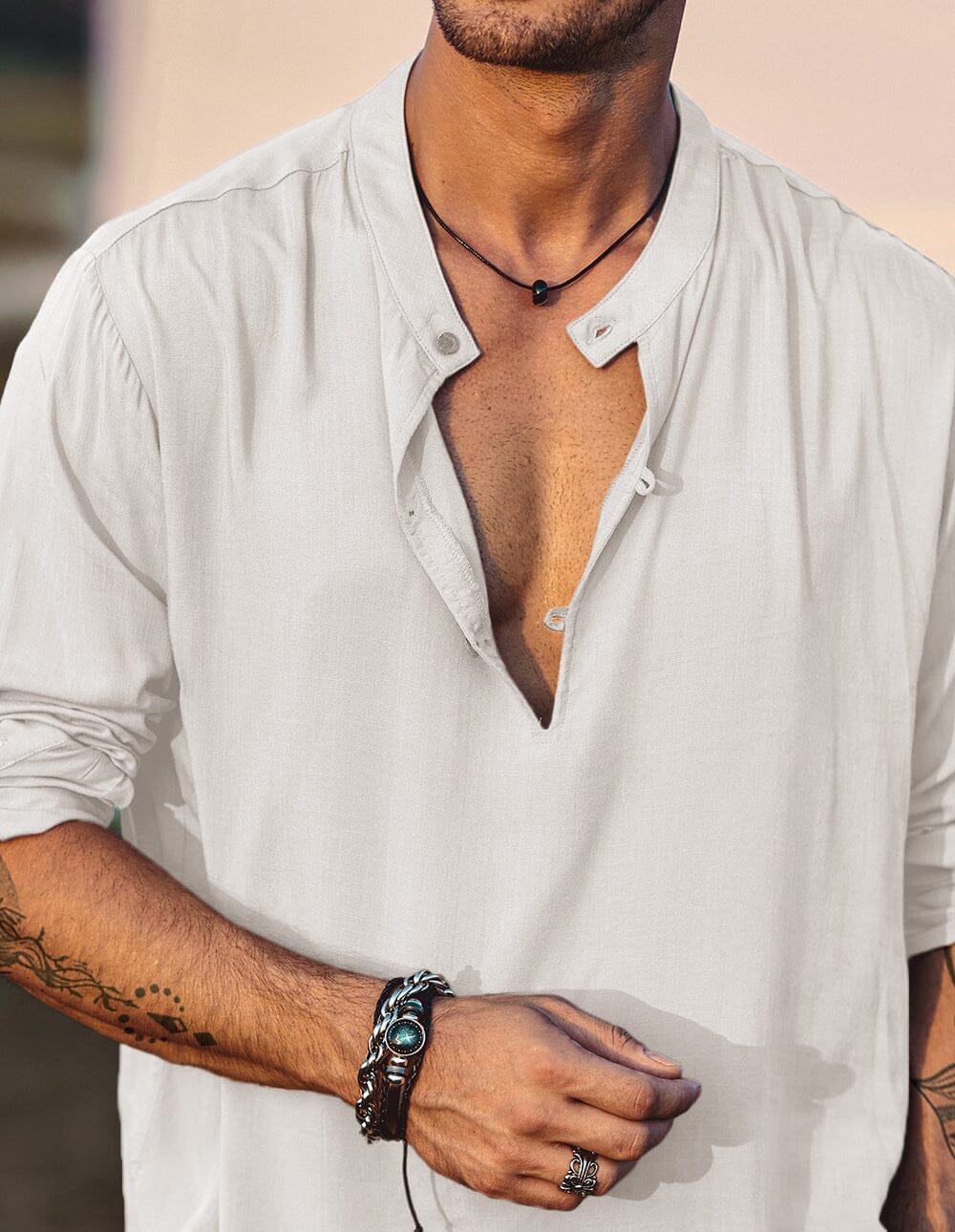 Camisa henley de lino de manga larga