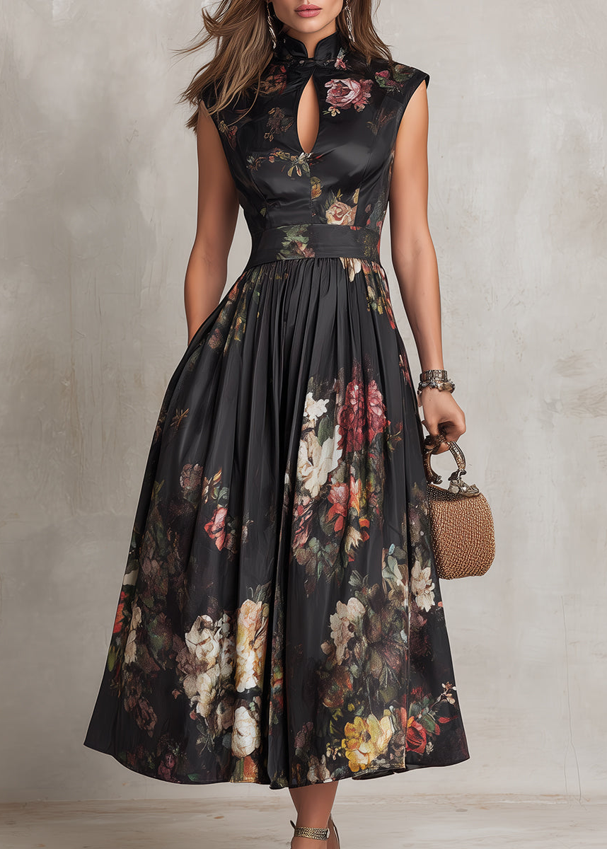 Vestido midi floral con cuello ojo de cerradura