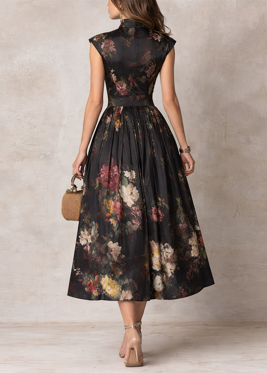 Vestido midi floral con cuello ojo de cerradura