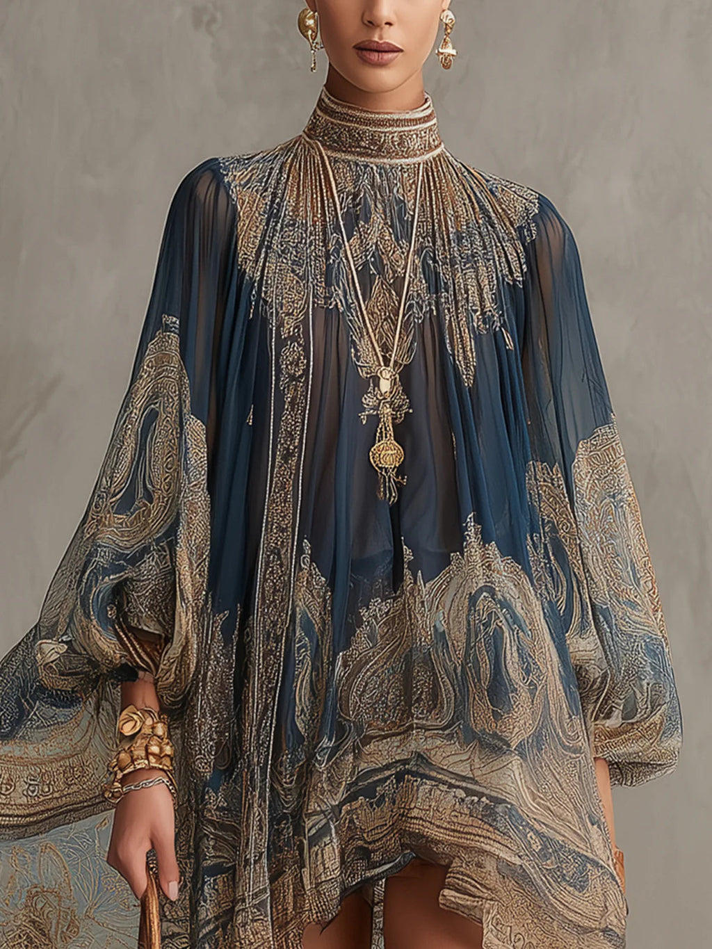 Vestido corto Iris de cuello alto con mangas de volante