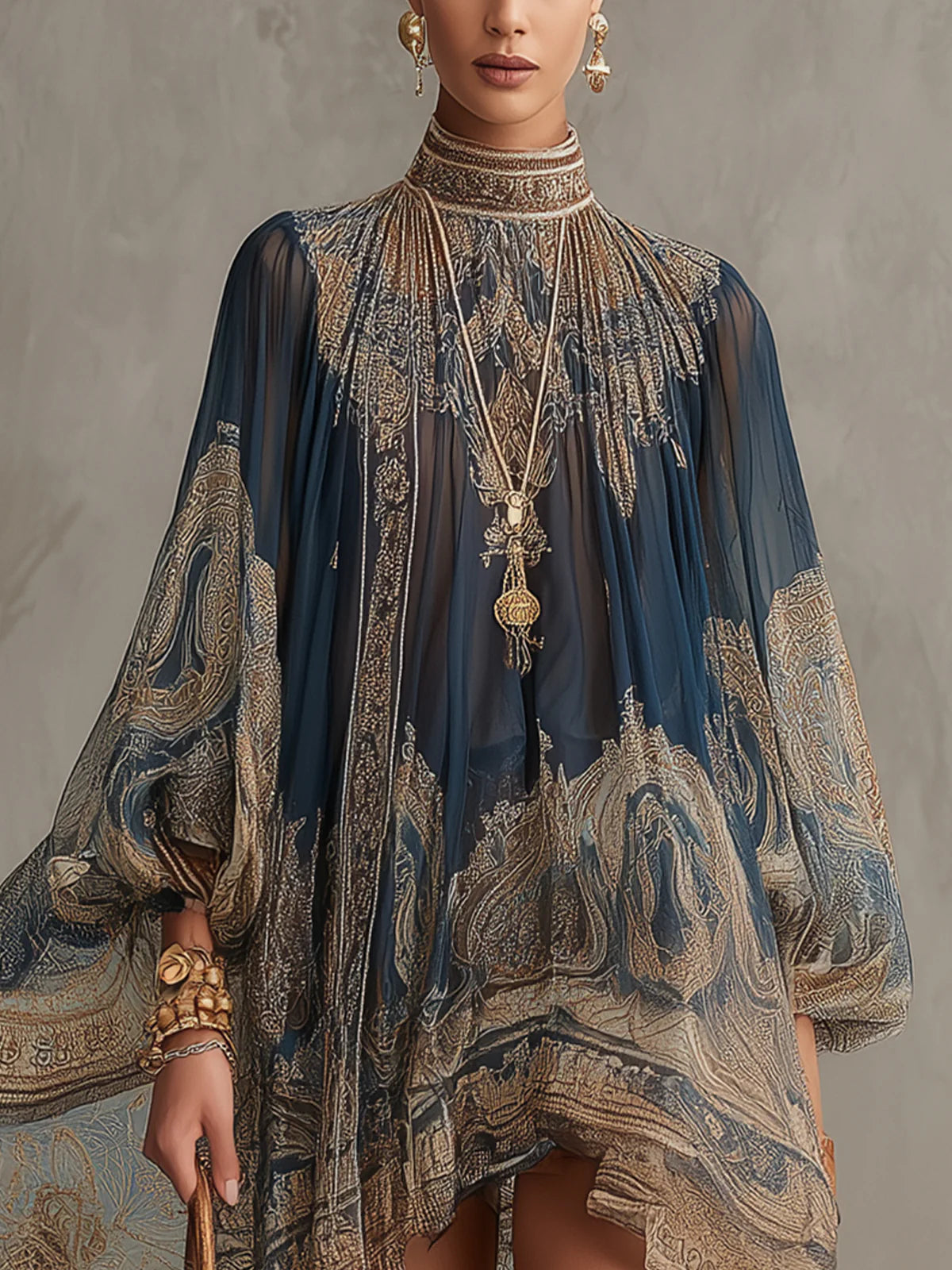 Vestido corto Iris de cuello alto con mangas de volante