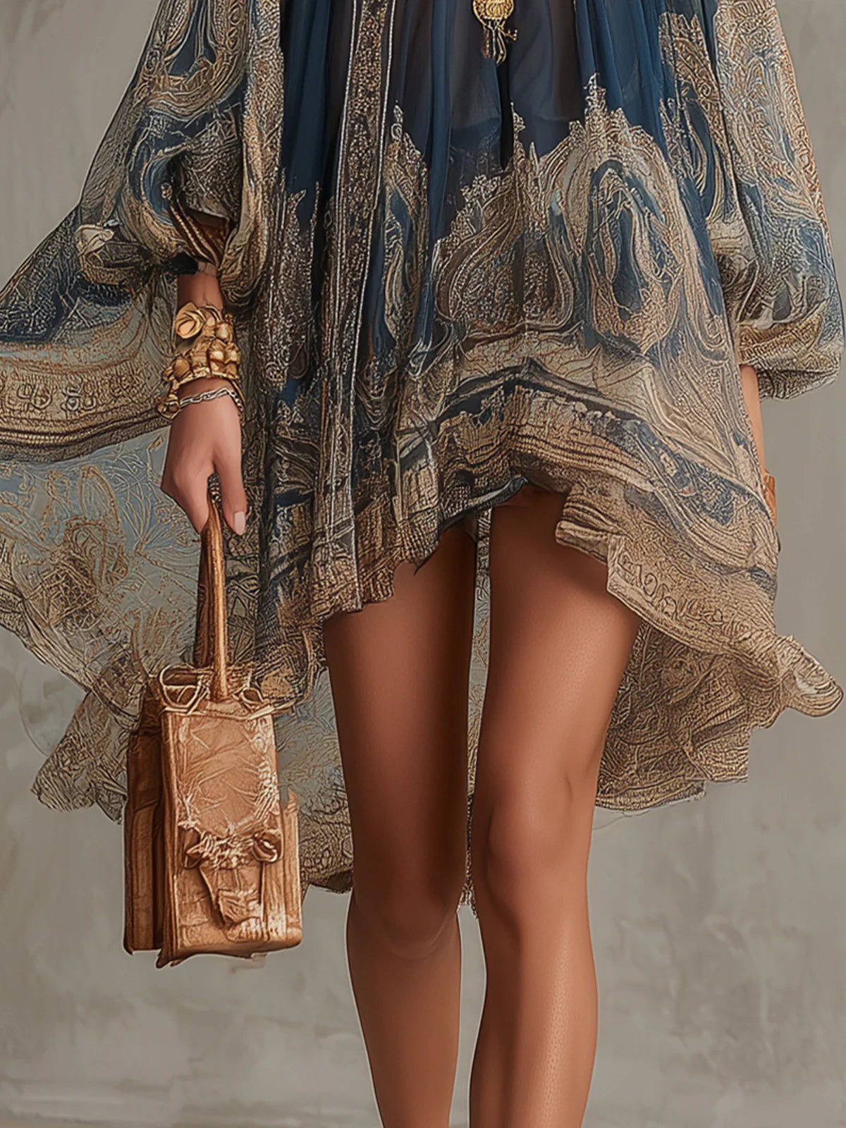 Vestido corto Iris de cuello alto con mangas de volante