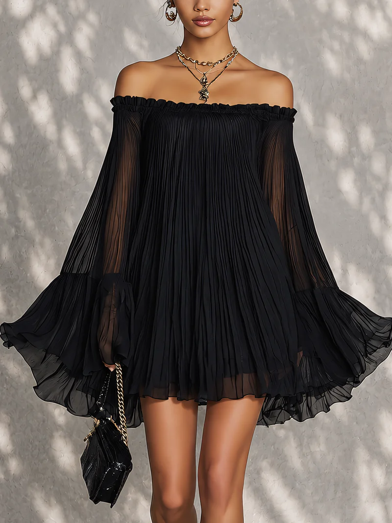 Vestido corto Mila de hombros descubiertos con mangas vaporosas
