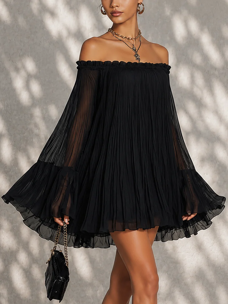 Vestido corto Mila de hombros descubiertos con mangas vaporosas