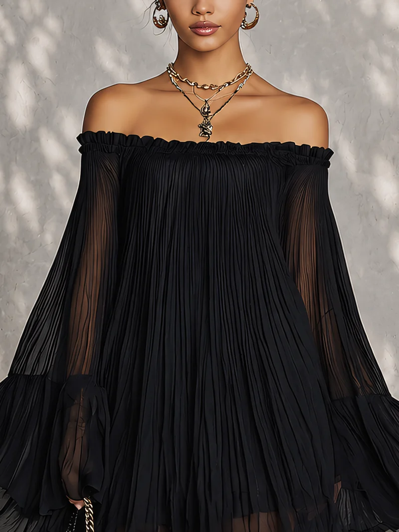 Vestido corto Mila de hombros descubiertos con mangas vaporosas