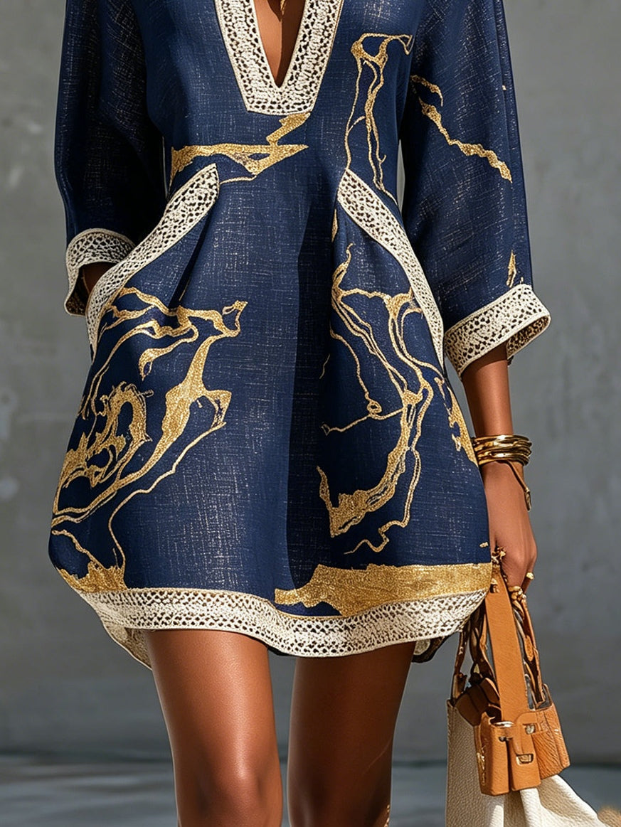 Vestido corto Tessa con ribete de crochet