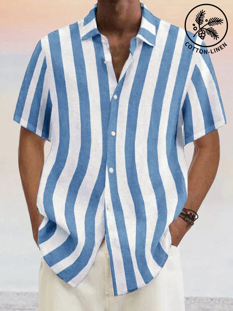 Camisa clásica casual de algodón y lino de manga corta