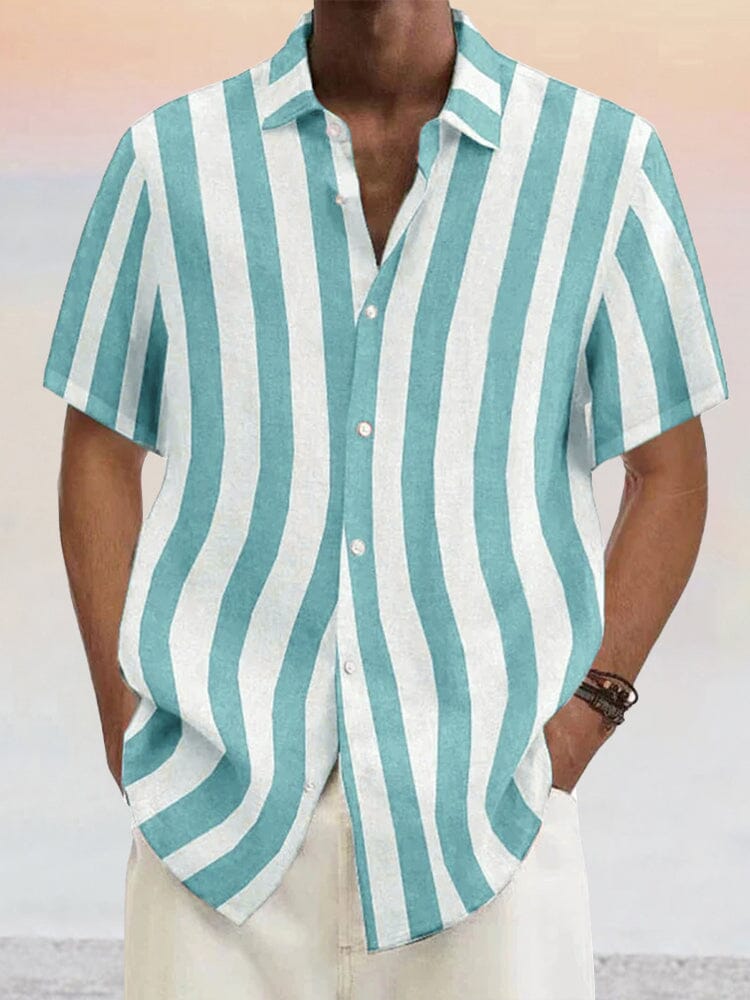 Camisa clásica casual de algodón y lino de manga corta