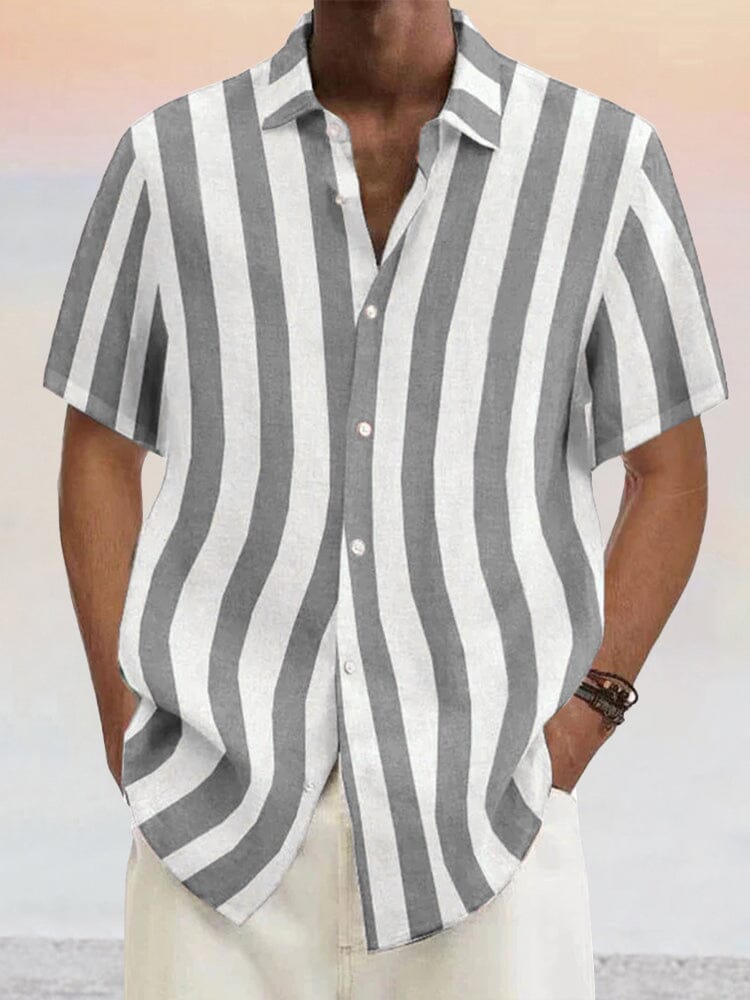 Camisa clásica casual de algodón y lino de manga corta