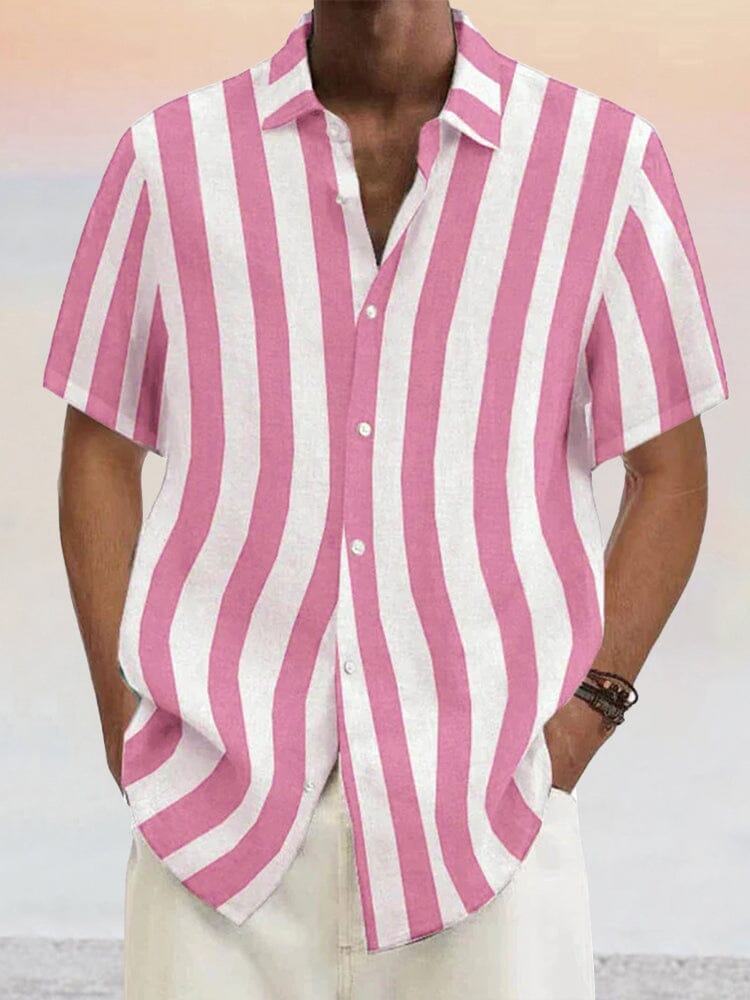 Camisa clásica casual de algodón y lino de manga corta